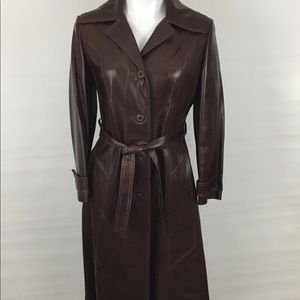 Vintage SKIN GEAR Tan Leather Long Trench Coat
